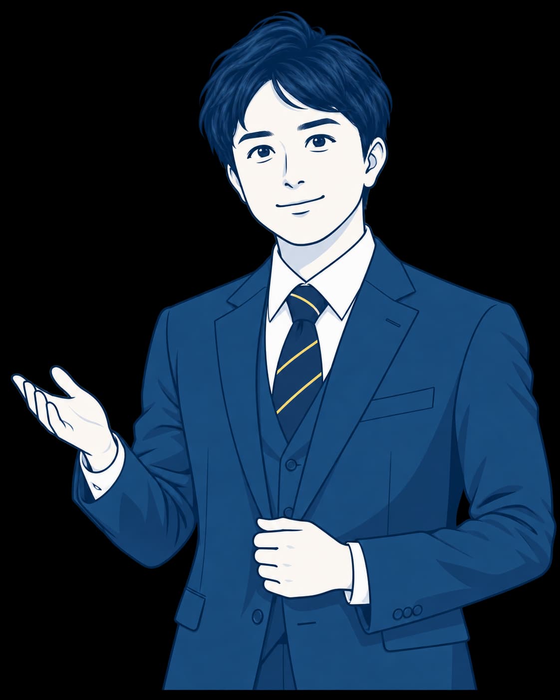 監修者の写真をもとに、顔の細部を簡略化した人物イラスト