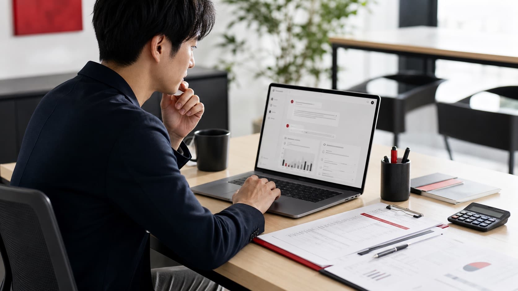 社員がAIに相談しているイメージ